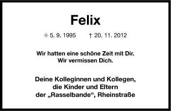 Traueranzeige von Felix . von Ostfriesischer Kurier / Norderneyer Badezeitung