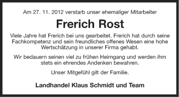 Traueranzeige von Frerich Rost von Ostfriesischer Kurier GmbH