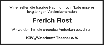Traueranzeige von Frerich Rost von Ostfriesischer Kurier GmbH