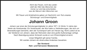 Traueranzeige von Johann Groon von Ostfriesischer Kurier GmbH