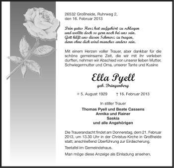Traueranzeige von Ella Pyell von Ostfriesischer Kurier GmbH