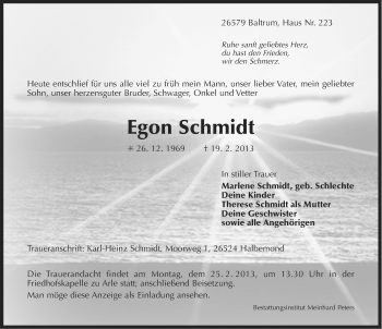 Traueranzeige von Egon Schmidt von Ostfriesischer Kurier GmbH