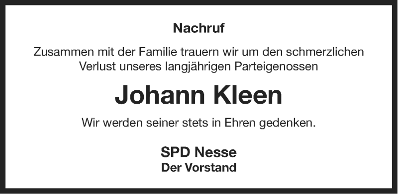  Traueranzeige für Johann Kleen vom 25.02.2013 aus Ostfriesischer Kurier GmbH
