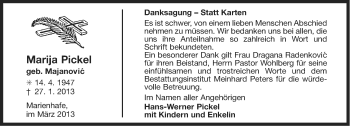 Traueranzeige von Marija Pickel von Ostfriesischer Kurier GmbH