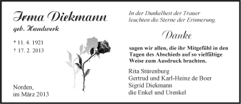 Traueranzeige von Irma Diekmann von Ostfriesischer Kurier GmbH