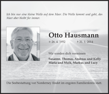 Traueranzeige von Otto Hausmann von Ostfriesischer Kurier GmbH