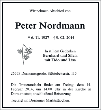 Traueranzeige von Peter Nordmann von Ostfriesischer Kurier GmbH