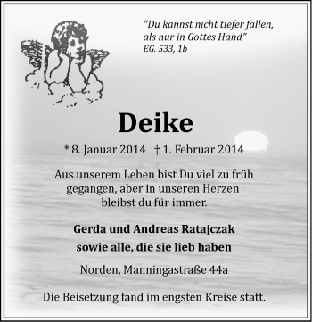 Traueranzeige von Deike  von Ostfriesischer Kurier GmbH