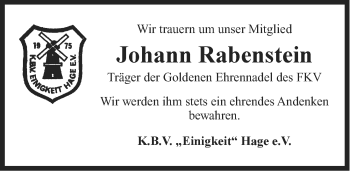 Traueranzeige von Johann Rabenstein von Ostfriesischer Kurier GmbH