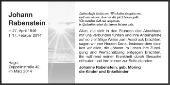 Traueranzeige von Johann Rabenstein von Ostfriesischer Kurier GmbH