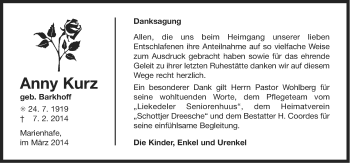 Traueranzeige von Anny Kurz von Ostfriesischer Kurier GmbH