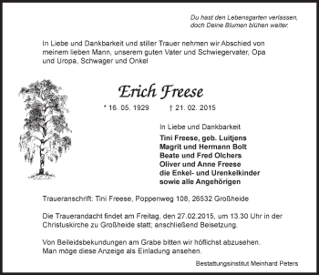 Traueranzeige von Erich Freese von Ostfriesischer Kurier / Norderneyer Badezeitung