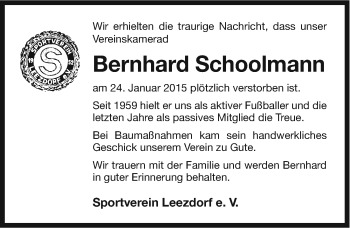 Traueranzeige von Bernhard Schoolmann von Ostfriesischer Kurier GmbH