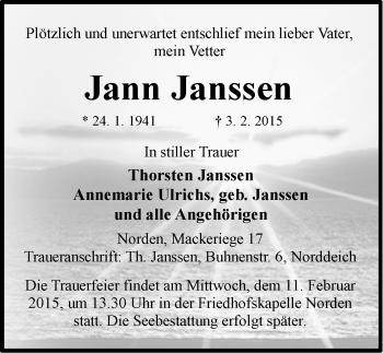 Traueranzeige von Jann Janssen von Ostfriesischer Kurier GmbH