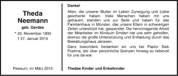 Traueranzeige von Theda Neeman von Ostfriesischer Kurier GmbH