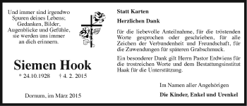 Traueranzeige von Siemen Hook von Ostfriesischer Kurier GmbH