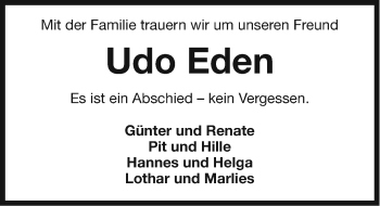 Traueranzeige von Udo Eden von Ostfriesischer Kurier / Norderneyer Badezeitung