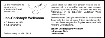 Traueranzeige von Jan-Christoph Wellmann von Ostfriesischer Kurier GmbH