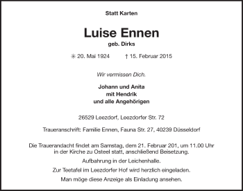 Traueranzeige von Luise Ennen von Ostfriesischer Kurier GmbH