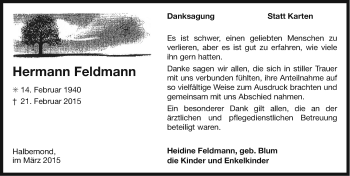 Traueranzeige von Hermann Feldmann von Ostfriesischer Kurier GmbH