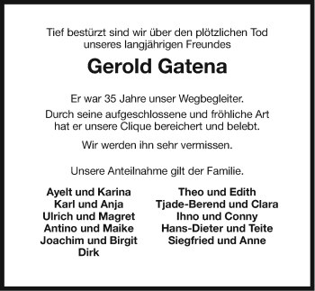 Traueranzeige von Gerold Gatena von Ostfriesischer Kurier GmbH