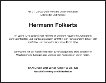 Traueranzeige von Hermann Folkerts von Ostfriesischer Kurier GmbH