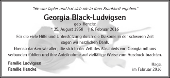 Traueranzeige von Georgia Black-Ludvigsen von Ostfriesischer Kurier GmbH