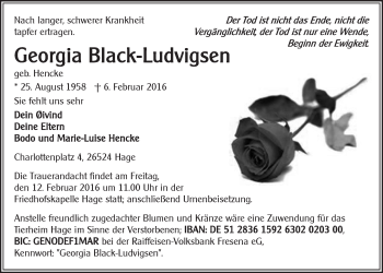 Traueranzeige von Georgia Black-Ludvigsen von Ostfriesischer Kurier GmbH