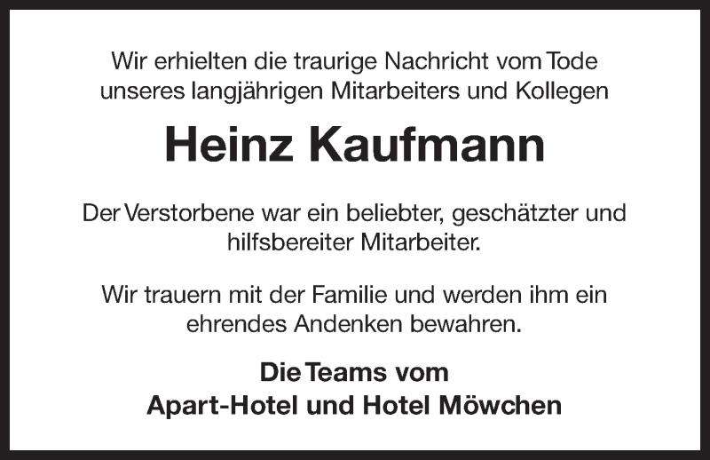  Traueranzeige für Heinz Kaufmann vom 20.02.2016 aus Ostfriesischer Kurier GmbH