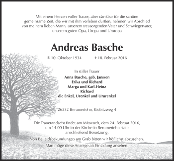 Traueranzeige von Andreas Basche von Ostfriesischer Kurier GmbH