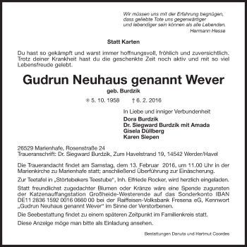 Traueranzeige von Gudrun Neuhaus von Ostfriesischer Kurier GmbH