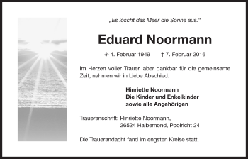 Traueranzeige von Eduard Noormann von Ostfriesischer Kurier GmbH