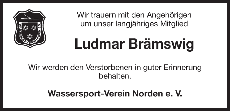  Traueranzeige für Ludmar Brämswig vom 13.02.2016 aus Ostfriesischer Kurier GmbH