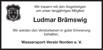Traueranzeige von Ludmar Brämswig von Ostfriesischer Kurier GmbH