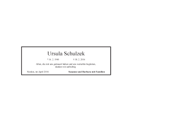Traueranzeige von Ursula Schulzek von Ostfriesischer Kurier GmbH