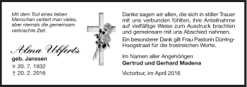 Traueranzeige von Alma Ulferts von Ostfriesischer Kurier GmbH