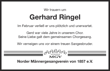 Traueranzeige von Gerhard Ringel von Ostfriesischer Kurier GmbH