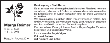 Traueranzeige von Marga Reimer von Ostfriesischer Kurier GmbH