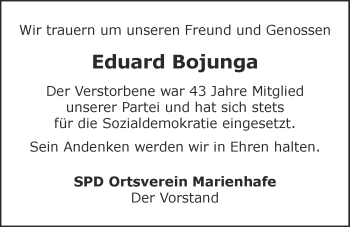 Traueranzeige von Eduard Bojunga von Ostfriesischer Kurier GmbH