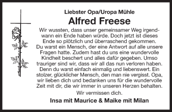 Traueranzeige von Alfred Freese von Ostfriesischer Kurier GmbH
