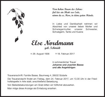 Traueranzeige von Else Nordmann von Ostfriesischer Kurier GmbH