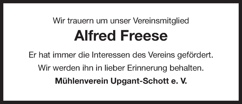  Traueranzeige für Alfred Freese vom 23.02.2017 aus Ostfriesischer Kurier GmbH
