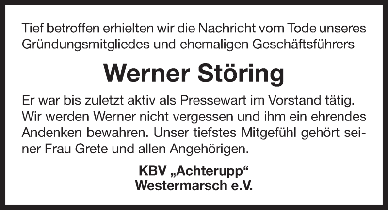  Traueranzeige für Werner Störing vom 08.02.2017 aus Ostfriesischer Kurier GmbH