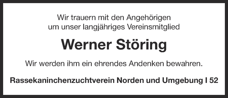  Traueranzeige für Werner Störing vom 08.02.2017 aus Ostfriesischer Kurier GmbH