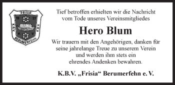 Traueranzeige von Hero Blum von Ostfriesischer Kurier GmbH