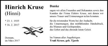 Traueranzeige von Hinrich Kruse von Ostfriesischer Kurier GmbH