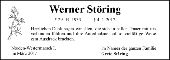 Traueranzeige von Werner Störing von Ostfriesischer Kurier GmbH