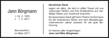 Traueranzeige von Jann Börgmann von Ostfriesischer Kurier GmbH