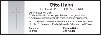 Traueranzeige von Otto Hahn von Ostfriesischer Kurier GmbH