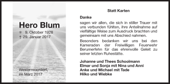 Traueranzeige von Hero Blum von Ostfriesischer Kurier GmbH